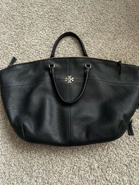 Tory Burch Black Pebbled Leather Zip-Top Tote